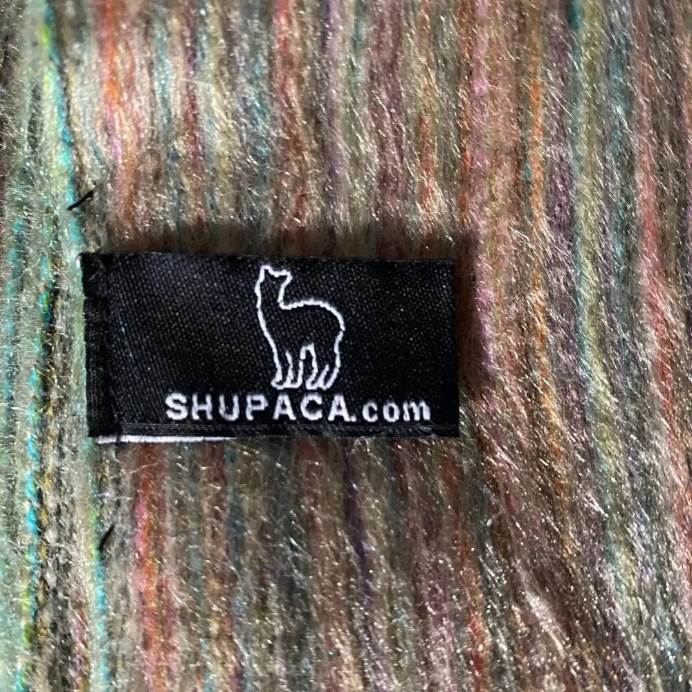 Handmade Shupaca Striped Alpaca Rainbow Fringe Y2K Office Boho Scarf 76